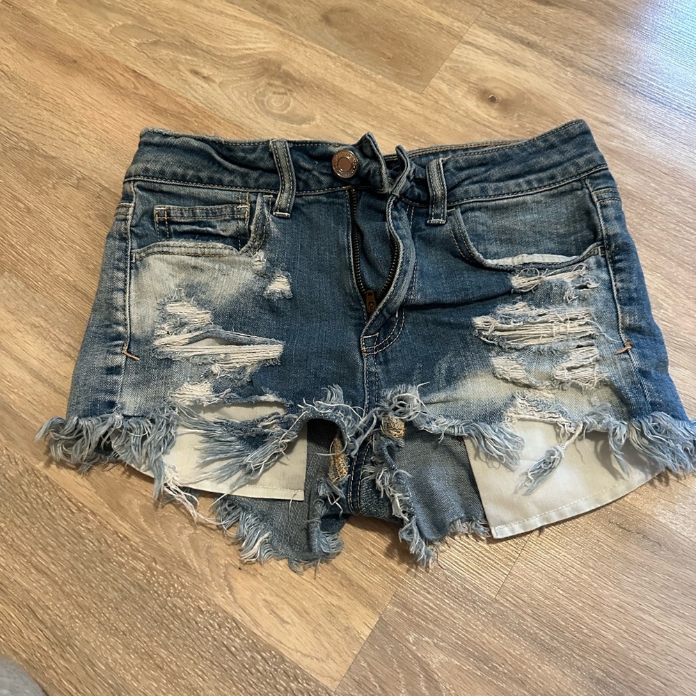 American Eagle Outfitters Blue Distressed Jean Shorts